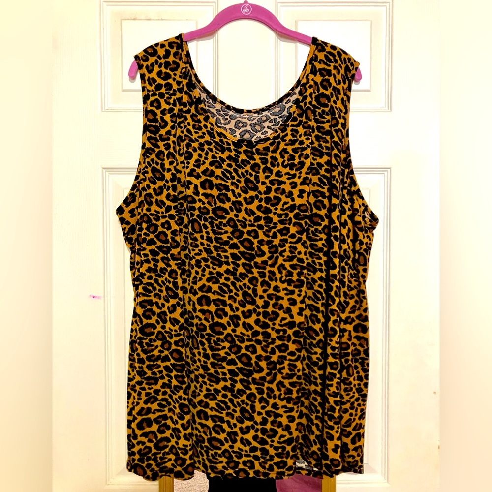 Roaman's Yellow and Black Leopard Print Sleeveless Top